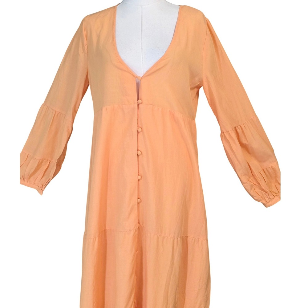 Urban Outfitters Tiered Maxi Dress Womens L Apricot Orange New Button Front Boho - Picture 3 of 8